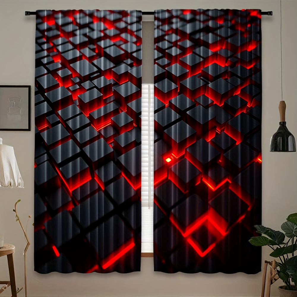 Tech Office Youtube - 2 Pezzi Tende Geometriche Rosso Nero